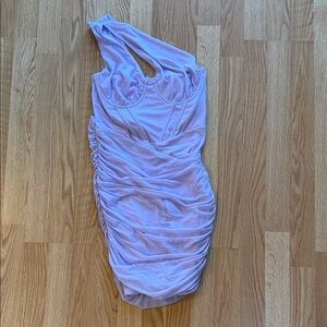 One-Shoulder Ruched Dress in Light Purple